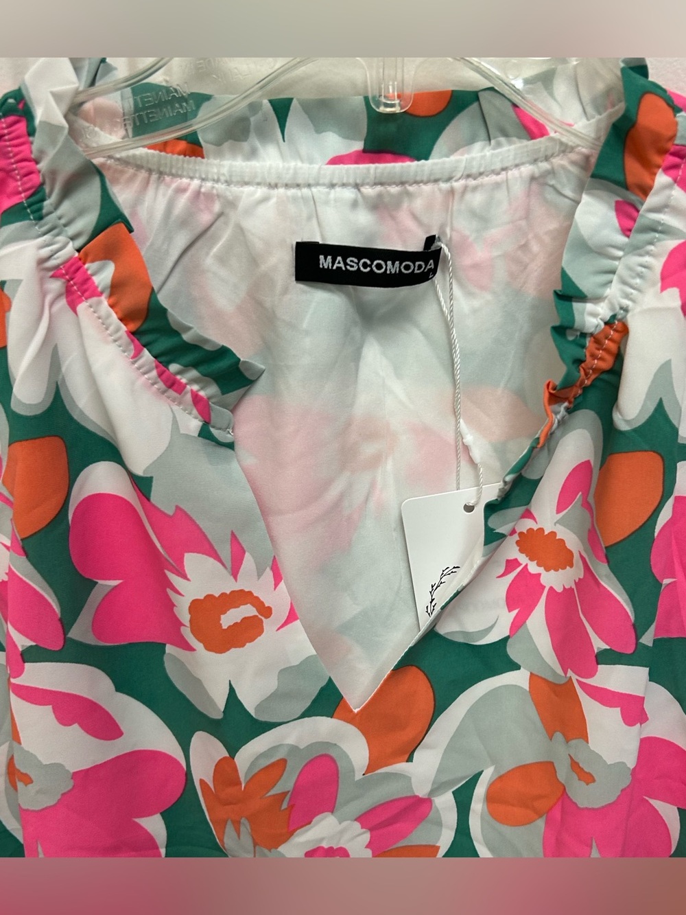 Mascomoda Floral V-Neck Long-Sleeve Blouse - Pink Green - Picture 5 of 8